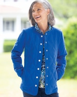 Collarless Quilted Jacket - Lapis
