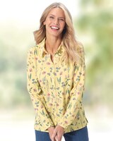 Botanical Floral Button-Front Blouse - Yellow Finch