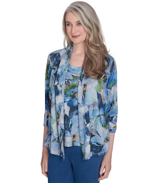 Alfred Dunner® Classics Watercolor Floral Melange Two in One Top