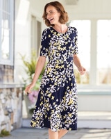 Spring Blossoms Knit Dress - Navy/Sunny Yellow