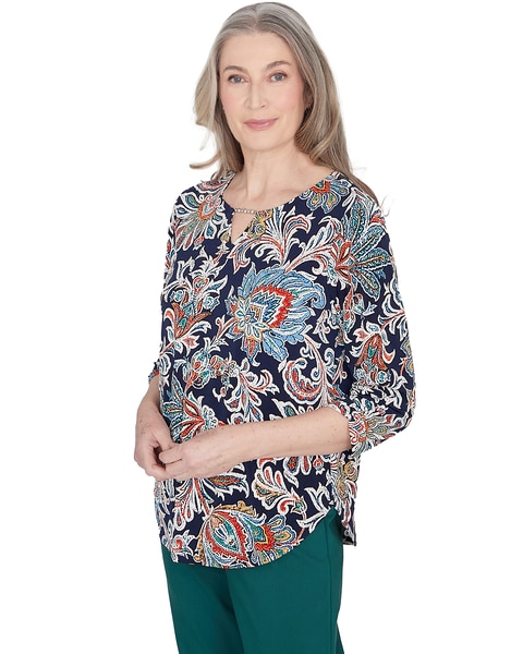 Alfred Dunner® Classics Scroll Three Quarter Ruched Sleeves