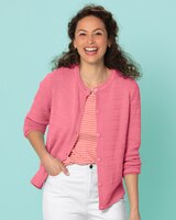 Bayside Cotton Textured Stripe Cardigan - Strawberry Pink