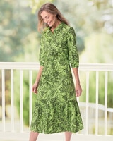 Palm Leaf Tie-Waist Midi Dress - Loden/Fresh Green
