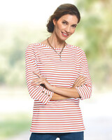Essential Cotton Striped Bateau-Neck Tee - Tiger Lily/Camel