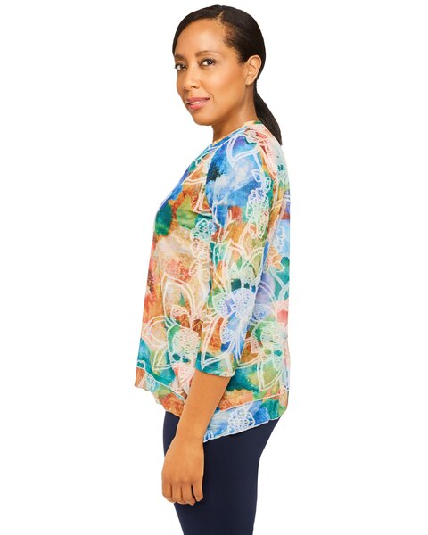Alfred Dunner® Moody Blues Moody Watercolor Floral V-Neck Top