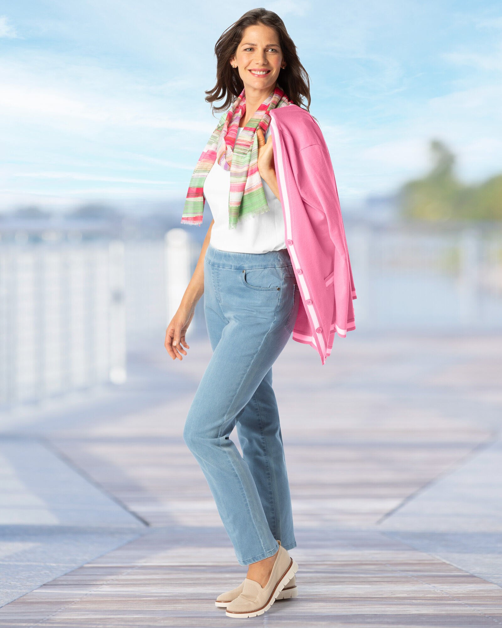 Madison Two-Tone Cardigan & DreamFlex Easy Tapered Jeans | Appleseeds
