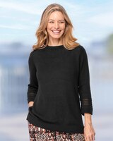 Linen/Cotton Crochet-Trim Pullover - Black