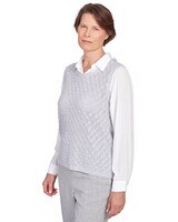 Alfred Dunner® Isn't It Romantic Collar Layered Pearl Trim Sweater - alt3