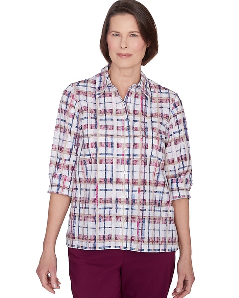 Alfred Dunner® Classics Plaid Cuffed Sleeve Button Down Top