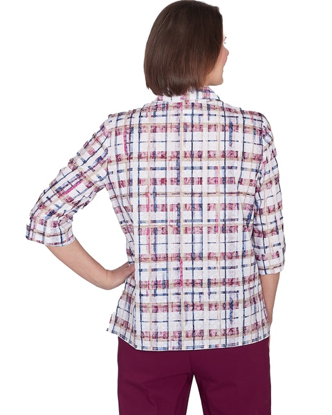 Alfred Dunner® Classics Plaid Cuffed Sleeve Button Down Top